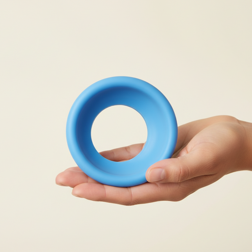 Mão a segurar pessário pré-termo Arabin Cerclage não perfurado