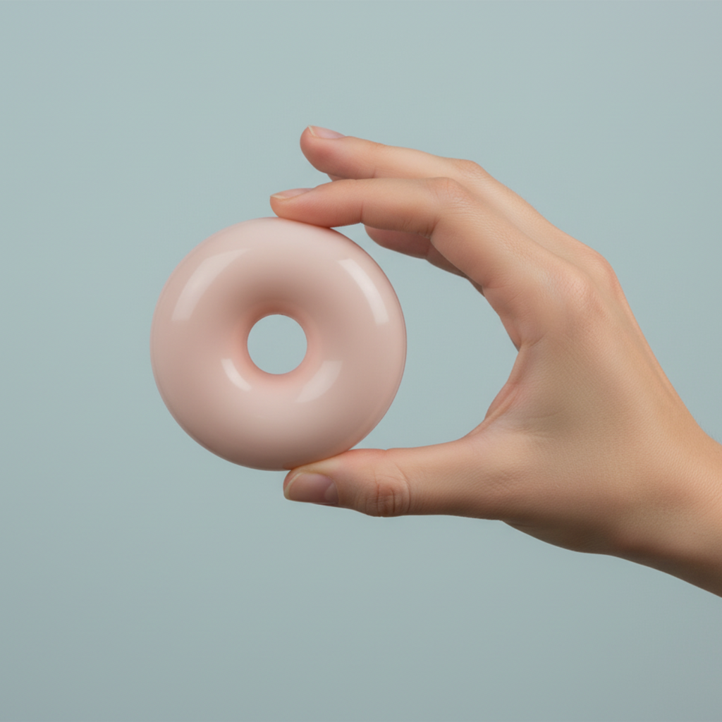 Mão a segurar pessário Donut em silicone médico